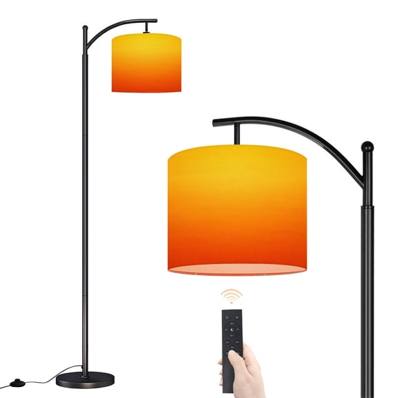 Arc Floor Lamp with Adjustable Lampshade Orange colour orange colour Standing Lamp 3 Color Temperatures Dimmable Tall Pole Lamp with Foot Switch for Bedroom