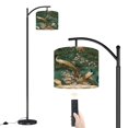 thumbnail image 1 of Arc Floor Lamp with Adjustable Lampshade Peacocks Blossom Trees Vibrant Feathers Green Standing Lamp 3 Color Temperatures Dimmable Tall Pole Lamp with Foot Switch for Bedroom, 1 of 8
