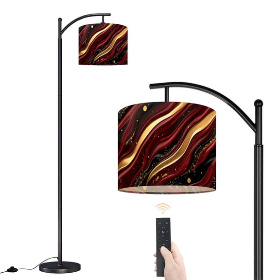 Arc Floor Lamp with Adjustable Lampshade Red Gold Abstract Fluid Art Black Standing Lamp 3 Color Temperatures Dimmable Tall Pole Lamp with Foot Switch for Bedroom