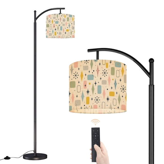 Arc Floor Lamp with Adjustable Lampshade Retro 60 s Seamless Repeat Mid Century Modern Design Standing Lamp 3 Color Temperatures Dimmable Tall Pole Lamp with Foot Switch for Bedroom