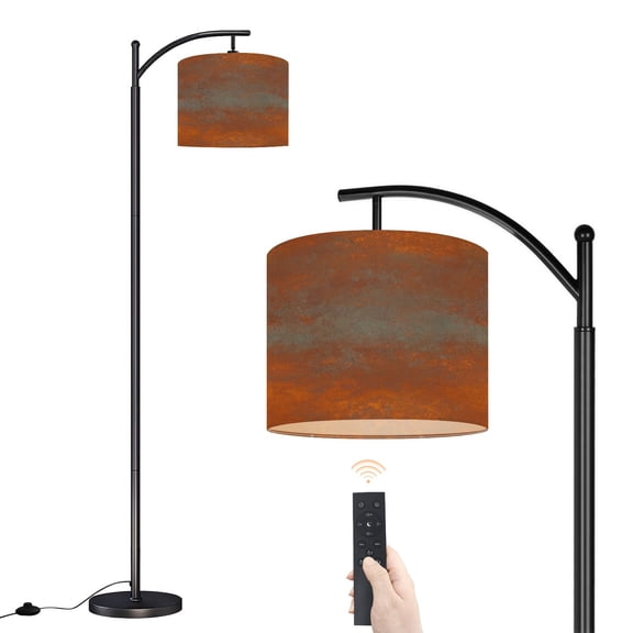 Arc Floor Lamp with Adjustable Lampshade Rusty Metal Texture Burnt Orange Weathered Gray Industrial Standing Lamp 3 Color Temperatures Dimmable Tall Pole Lamp with Foot Switch for Bedroom
