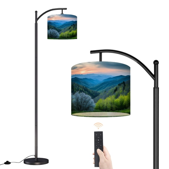 Arc Floor Lamp with Adjustable Lampshade Scenic Blue Ridge Parkway Appalachians Smoky Mountains Standing Lamp 3 Color Temperatures Dimmable Tall Pole Lamp with Foot Switch for Bedroom