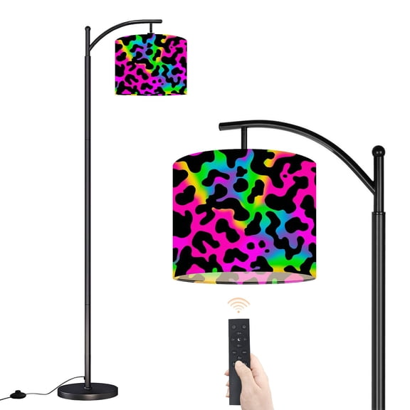 Arc Floor Lamp with Adjustable Lampshade Square Rainbow leopard seamless Rainbow spots Rainbow Leopard Standing Lamp 3 Color Temperatures Dimmable Tall Pole Lamp with Foot Switch for Bedroom