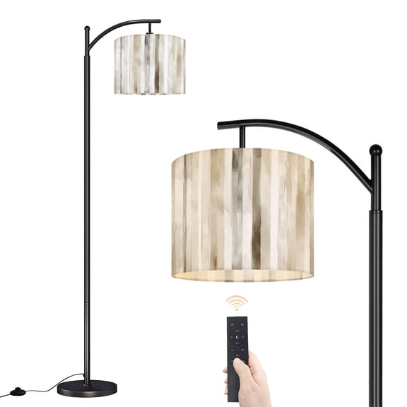 Arc Floor Lamp with Adjustable Lampshade Tan Watercolor Stripe Vertical Stripes Blurred Edges Standing Lamp 3 Color Temperatures Dimmable Tall Pole Lamp with Foot Switch for Bedroom