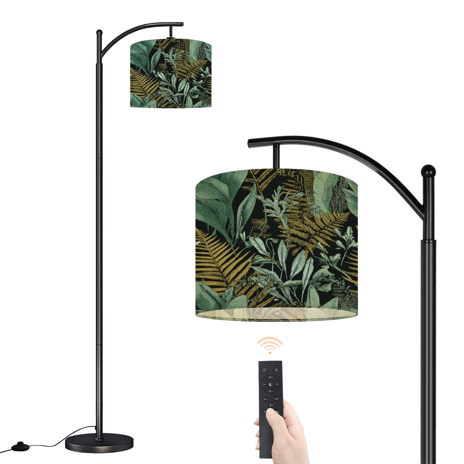 Arc Floor Lamp with Adjustable Lampshade Tropical Leaf Fern Botanical ...