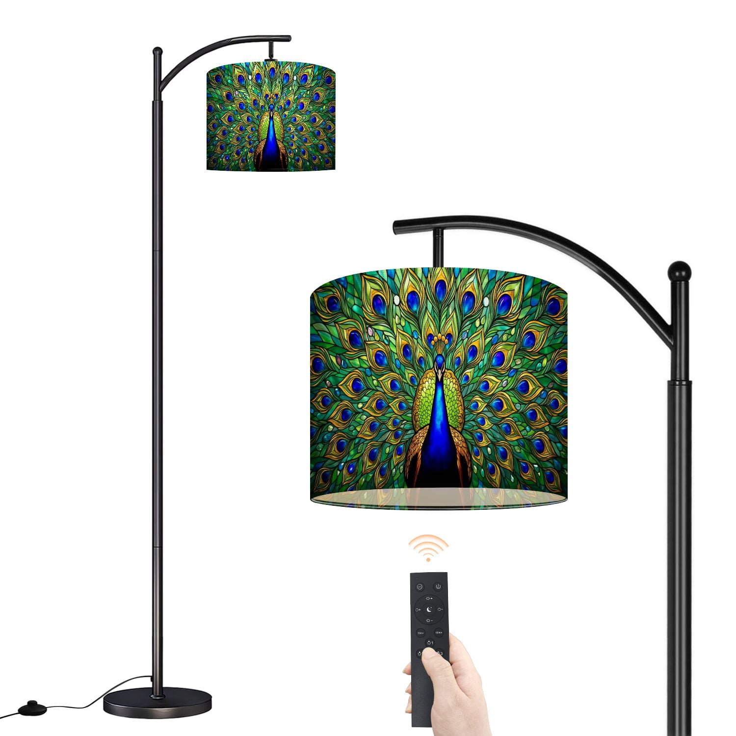 Arc Floor Lamp with Adjustable Lampshade Vibrant Peacock Ornate Blue ...