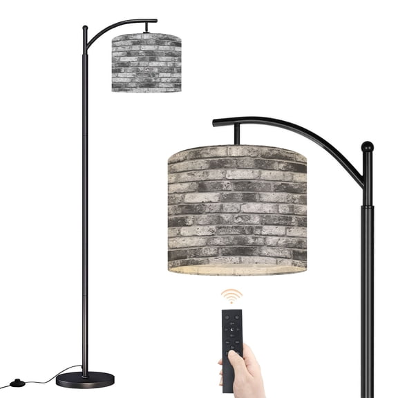 Arc Floor Lamp with Adjustable Lampshade Vintage Textured Brick Wall Black White Standing Lamp 3 Color Temperatures Dimmable Tall Pole Lamp with Foot Switch for Bedroom