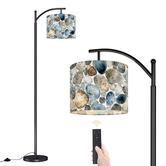 Arc Floor Lamp with Adjustable Lampshade Watercolor Pebble Stones Earthy Tones Blue Beige Hues Standing Lamp 3 Color Temperatures Dimmable Tall Pole Lamp with Foot Switch for Bedroom