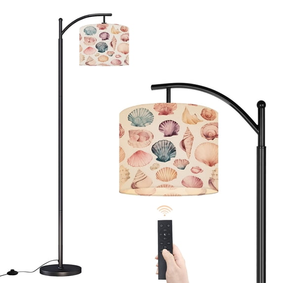 Arc Floor Lamp with Adjustable Lampshade Watercolor Seashell Soft Pastel Colors Standing Lamp 3 Color Temperatures Dimmable Tall Pole Lamp with Foot Switch for Bedroom