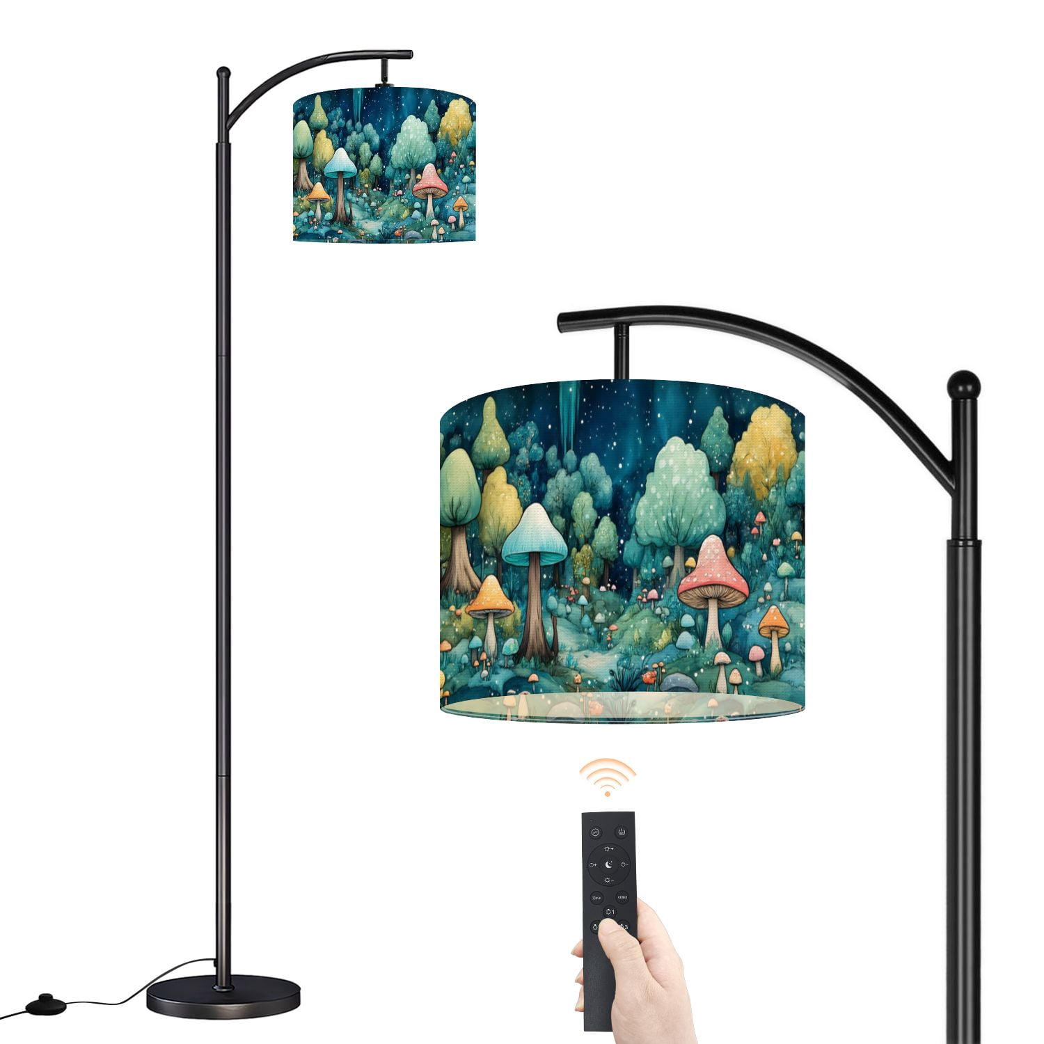 arc-floor-lamp-with-adjustable-lampshade-whimsical-mushroom-green-blue
