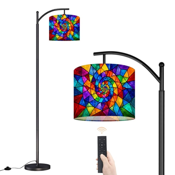 Arc Floor Lamp with Adjustable Lampshade abstract vitrage Decorative stained glass Visual Effect Standing Lamp 3 Color Temperatures Dimmable Tall Pole Lamp with Foot Switch for Bedroom