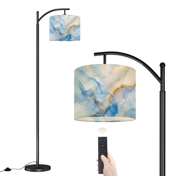 Arc Floor Lamp with Adjustable Lampshade blue gemstone marble agate quartz orange yellow Standing Lamp 3 Color Temperatures Dimmable Tall Pole Lamp with Foot Switch for Bedroom