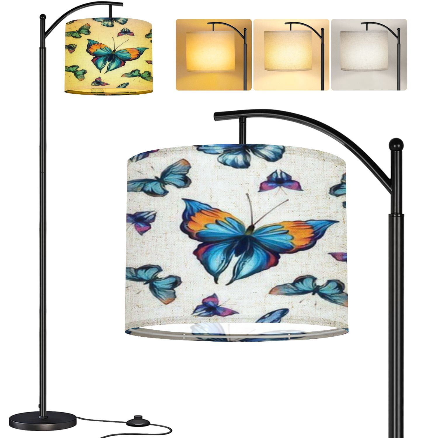 Beautiful Led Lamp Arc Floor Lamp Beautiful butterfly seamless white Tropical jungle ...