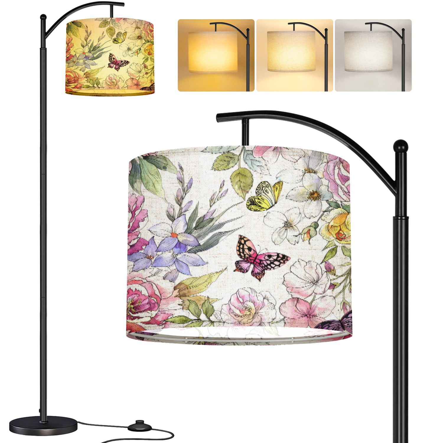 Beautiful Led Lamp Arc Floor Lamp Beautiful watercolor peony rose flowers butterflies Tall ...