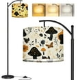 thumbnail image 1 of Arc Floor Lamp Black Mushroom Boho Black Forest Mushroom Contact Paper Mushrooms Tall Modern Standing Lamp LED Adjustable Linen Lampshade 3 Color Temperatures, 1 of 1
