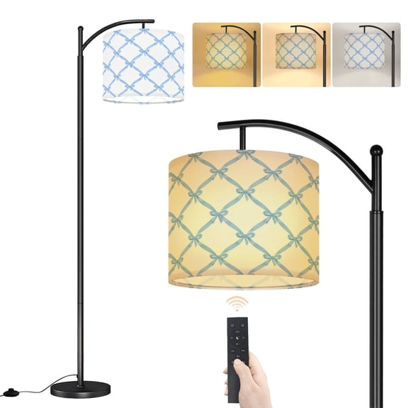 Arc Floor Lamp Blue bow checkered coquette stripe Classic ribbon vintage retro soft Dimmable Modern Standing Lamp with Remote Adjustable Shade Footswitch Tall Pole Lamp for Living Room Bedroom