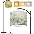 thumbnail image 1 of Arc Floor Lamp Boho Green White Eucalyptus Leaf Floral Home Nursery Eucalyptus Leaves Tall Modern Standing Lamp LED Adjustable Linen Lampshade 3 Color Temperatures, 1 of 1