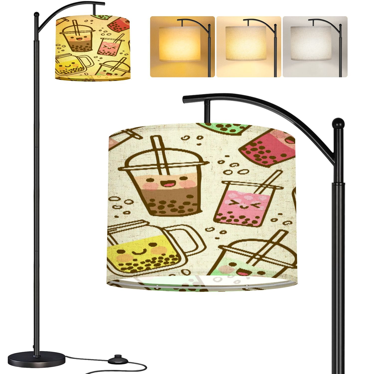 Arc Floor Lamp Bubble milk tea funny seamless pattern Hand drawn kawaii ...