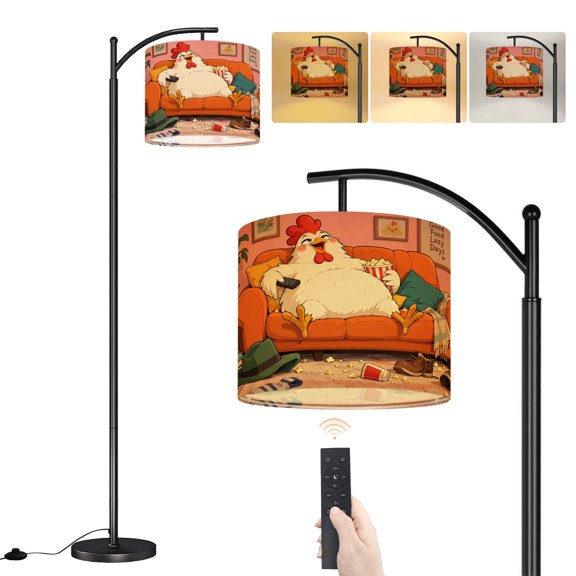 Arc Floor Lamp Chicken Popcorn hat Couch sock funny cartoon bird scenery sofa plant Dimmable Modern Standing Lamp with Remote Adjustable Shade Footswitch Tall Pole Lamp for Living Room Bedroom