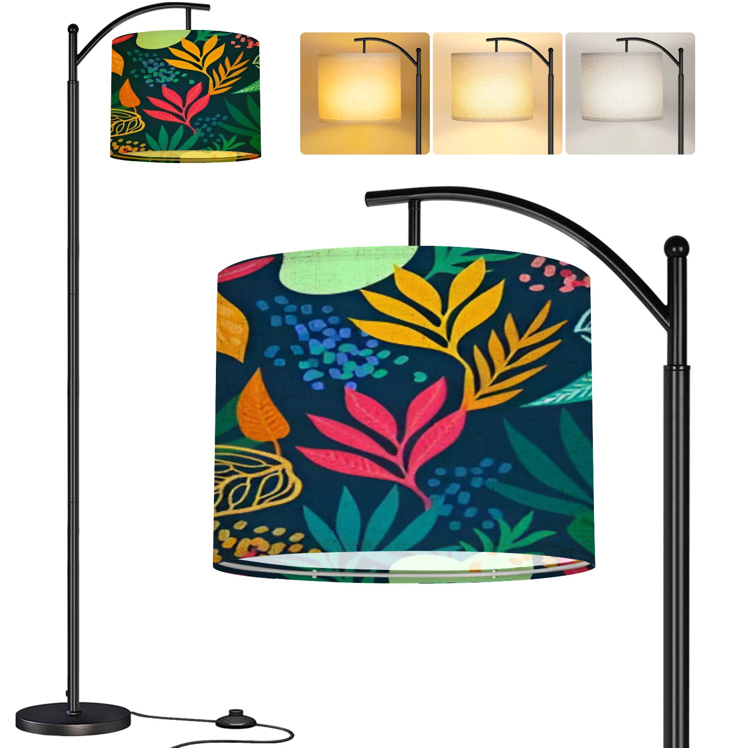 Arc Floor Lamp Colorful tropical Seamless palm leaves other plants ...