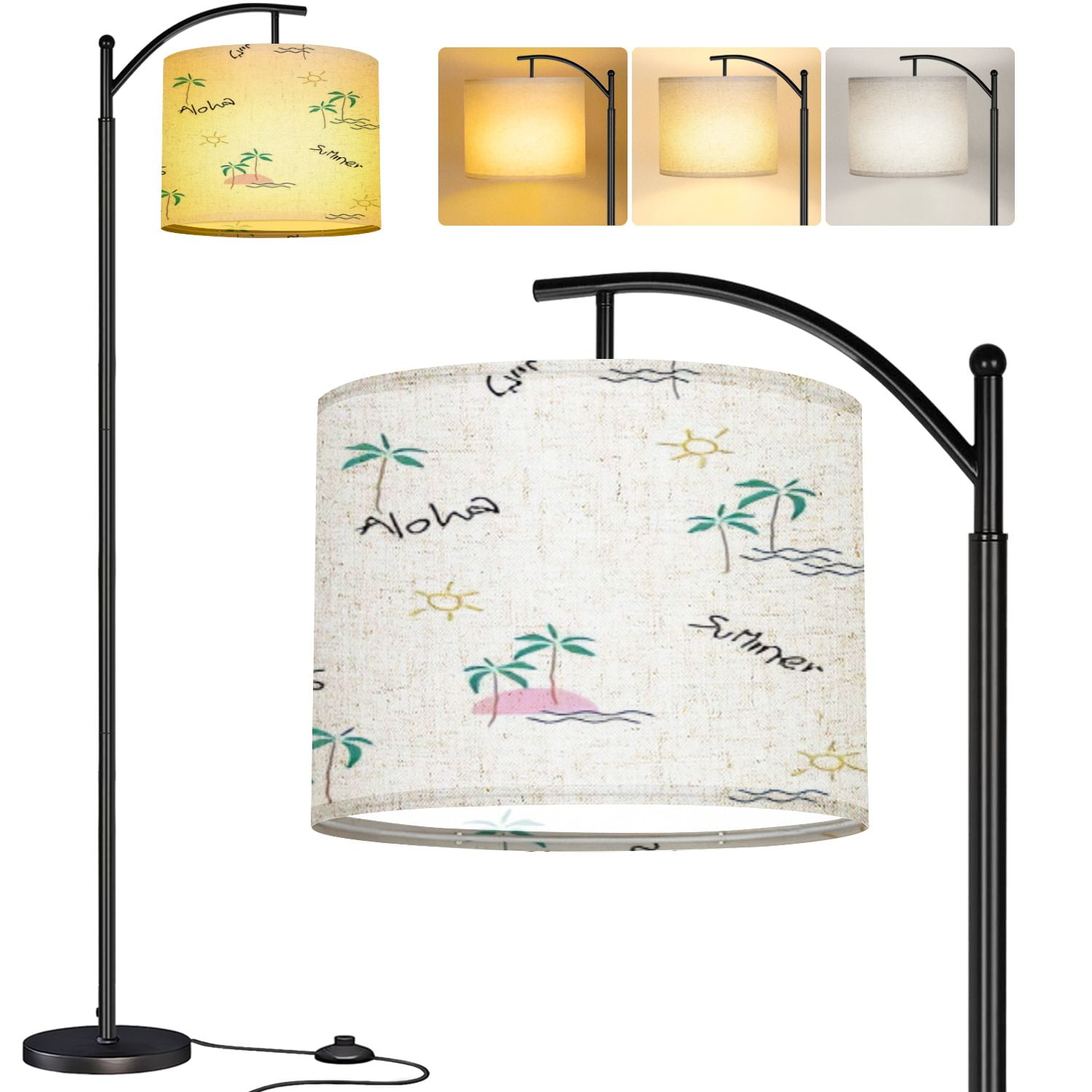 Arc Floor Lamp Doodle Palm Beach Sun Seamless Print Tall Modern