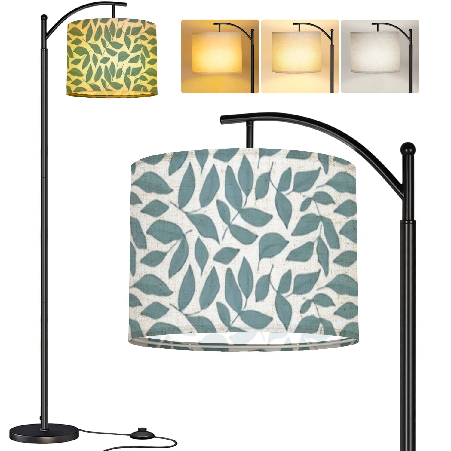 Arc Floor Lamp Doodle branches leaves seamless green shades Abstract ...
