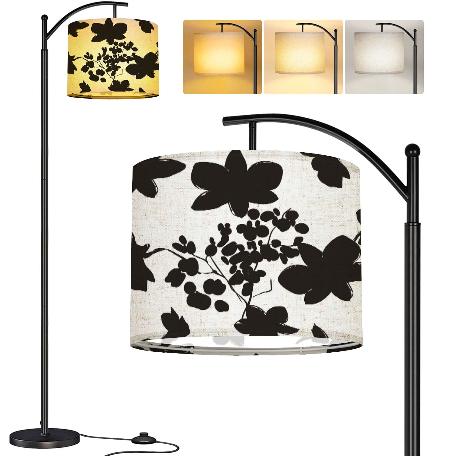 Arc Floor Lamp Floral seamless pattern different flowers leaves Black ...