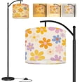 thumbnail image 1 of Arc Floor Lamp Floral style 70s groovy daisy Tall Modern Standing Lamp LED Adjustable Linen Lampshade 3 Color Temperatures, 1 of 8