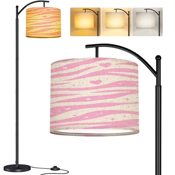 Arc Floor Lamp Groovy zebra Abstract stripes groovy flat style Animal skin Tall Modern Standing Lamp LED Adjustable Linen Lampshade 3 Color Temperatures