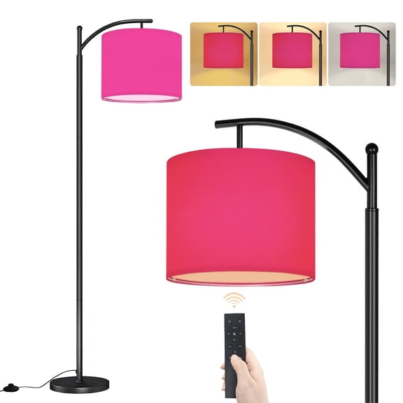 Arc Floor Lamp Hot pink solid abstract retro modern minimal bright coquette vintage Dimmable Modern Standing Lamp with Remote Adjustable Shade Footswitch Tall Pole Lamp for Living Room Bedroom