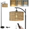 thumbnail image 1 of Arc Floor Lamp for Living Room with Remote Control,Farmhouse Floor Lamps with 3 Color Temperature,Rustic Standing Lamp with Rattan Wicker Shades,Adjustable Tall Lamp for Bedroom,Office,Reading, 1 of 7
