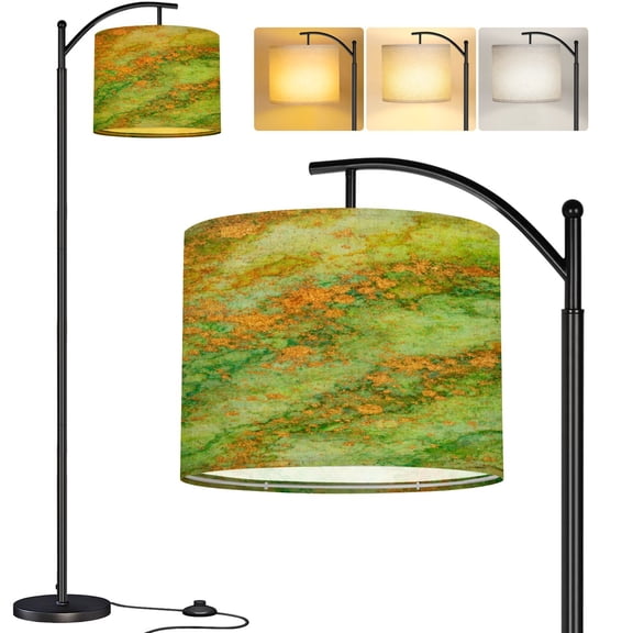Arc Floor Lamp Luxury abstract fluid painting alcohol ink technique Tall Modern Standing Lamp LED Adjustable Linen Lampshade 3 Color Temperatures