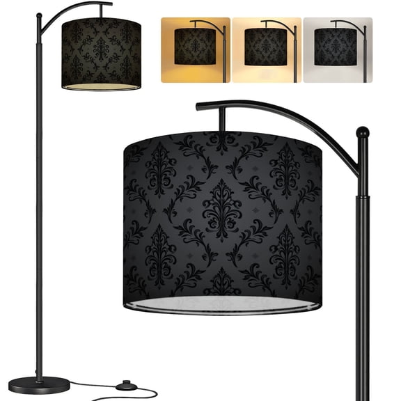 Arc Floor Lamp Luxury seamless charcoal gothic Tall Modern Standing Lamp LED Adjustable Linen Lampshade 3 Color Temperatures