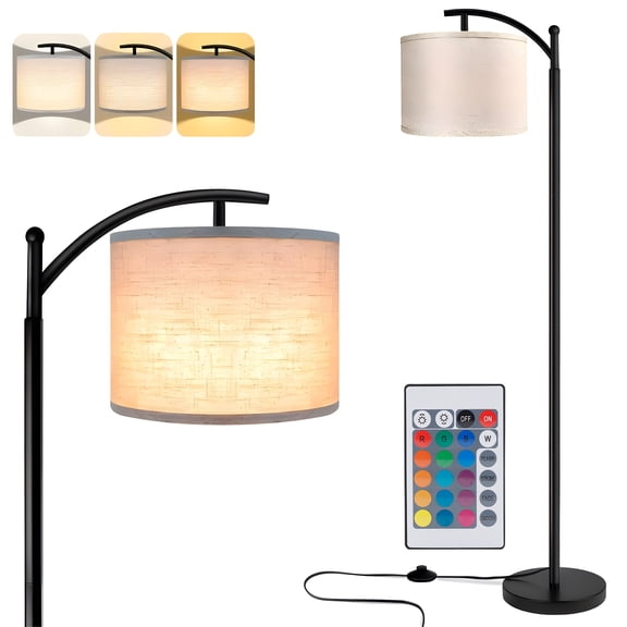 FOUKUS Arc Floor Lamp for Living Room: 16 Color LED Modern Tall Black Standing Lamp with Remote, Adjustable Reading Light for Bedroom Home Office Corner Decor