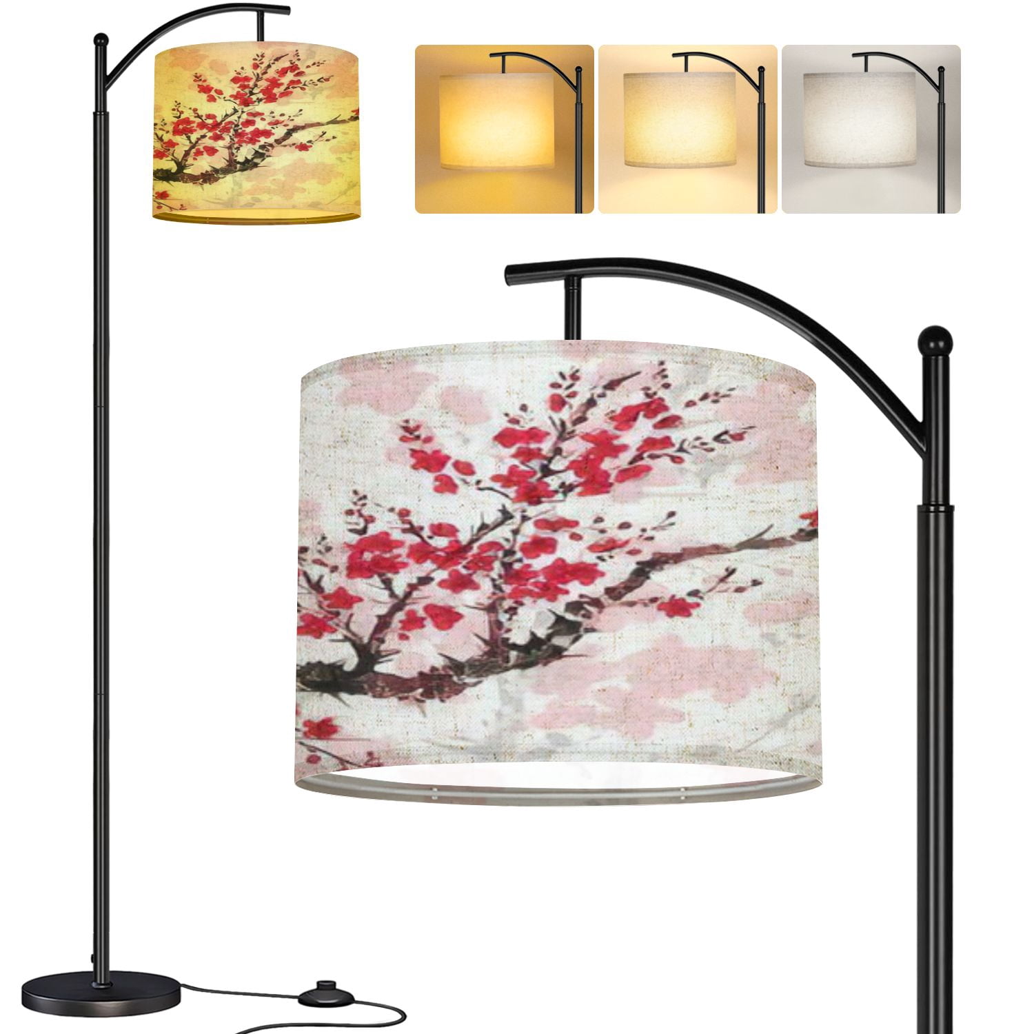 Arc Floor Lamp Oriental cherry tree blossom rice paper Traditional ...