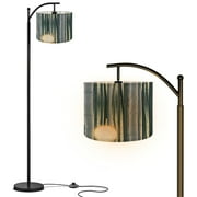 Arc Floor Lamp with Remote, Dimmable Bulb, Art Deco Arched Floor lamp Chinese Bamboo Art Whispering Leaves Moonlight Modern Standing Lamps with for Living Room, Bedroom, Office