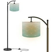 Arc Floor Lamp with Remote, Dimmable Bulb, Art Deco Arched Floor lamp Curve Waves Geometric Pattern Riptide Blue Modern Standing Lamps with for Living Room, Bedroom, Office