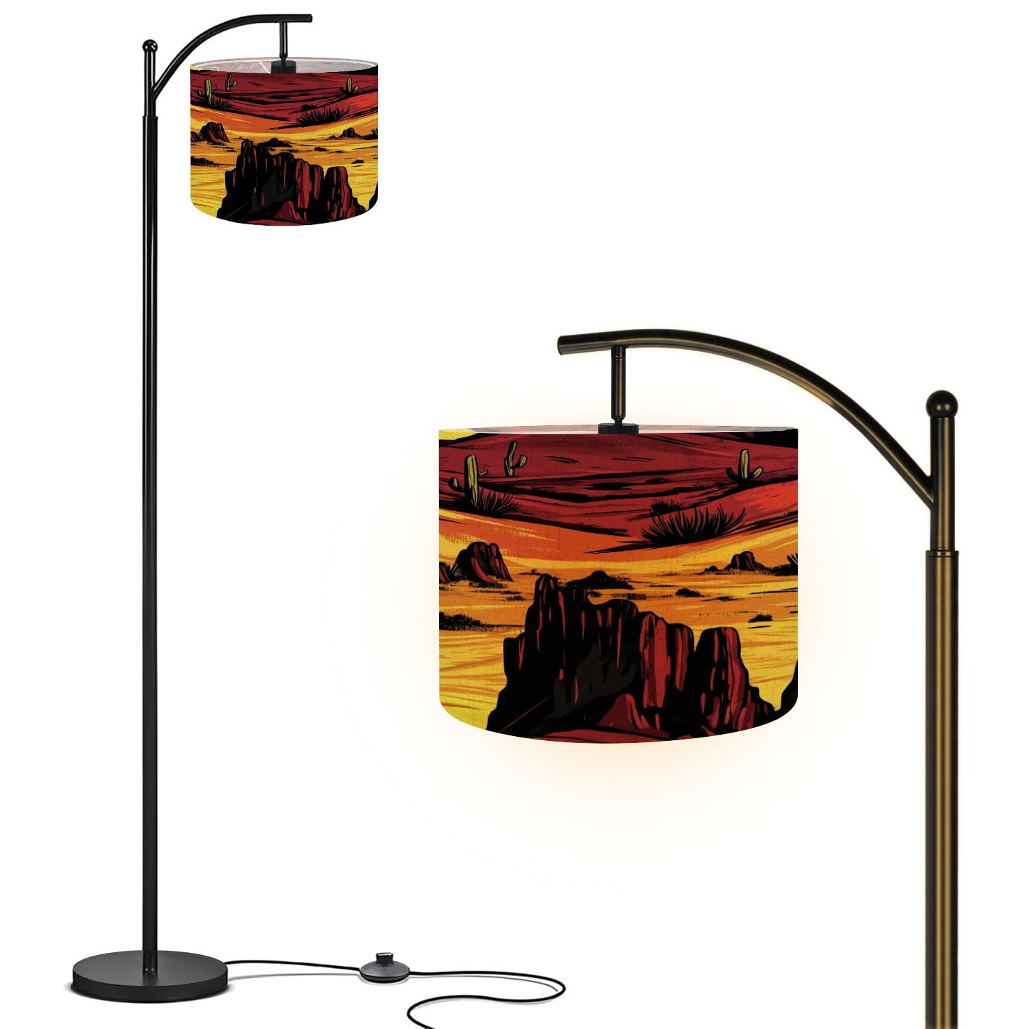 Arc Floor Lamp with Remote, Dimmable Bulb, Art Deco Arched Floor lamp Exaggerated Western Elements Tumbleweeds Sunset Modern Standing Lamps with for Living Room, Bedroom, Office