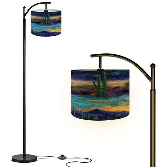 Arc Floor Lamp with Remote, Dimmable Bulb, Art Deco Arched Floor lamp Fantastical Western Art Sunset Colors Textures Modern Standing Lamps with for Living Room, Bedroom, Office