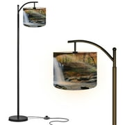 Arc Floor Lamp with Remote, Dimmable Bulb, Art Deco Arched Floor lamp Glory Hole Falls Ozark National Forest Autumn Modern Standing Lamps with for Living Room, Bedroom, Office