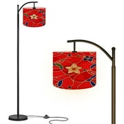 Arc Floor Lamp with Remote, Dimmable Bulb, Art Deco Arched Floor lamp Japanese Square Leaf Seamless Modern Standing Lamps with for Living Room, Bedroom, Office