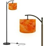 Arc Floor Lamp with Remote, Dimmable Bulb, Art Deco Arched Floor lamp Orange Fabric Dye Pattern Ink colorful dye pattern Modern Standing Lamps with for Living Room, Bedroom, Office