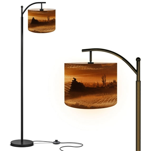 Arc Floor Lamp with Remote, Dimmable Bulb, Art Deco Arched Floor lamp Peaceful Western Sunrise Silhouette Cowboy Modern Standing Lamps with for Living Room, Bedroom, Office