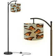 Arc Floor Lamp with Remote, Dimmable Bulb, Art Deco Arched Floor lamp Seamless pattern bright colorful monarch Modern Standing Lamps with for Living Room, Bedroom, Office