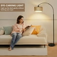 thumbnail image 1 of Arc Floor Lamp with Remote, Modern LED Floor Lamp with Dimmable Bulb, Boho Farmhouse Standing lamp with Fabric & Rattan Lampshades, Height Adjustable Black Tall Lamp for Living Room Bedroom, 1 of 9