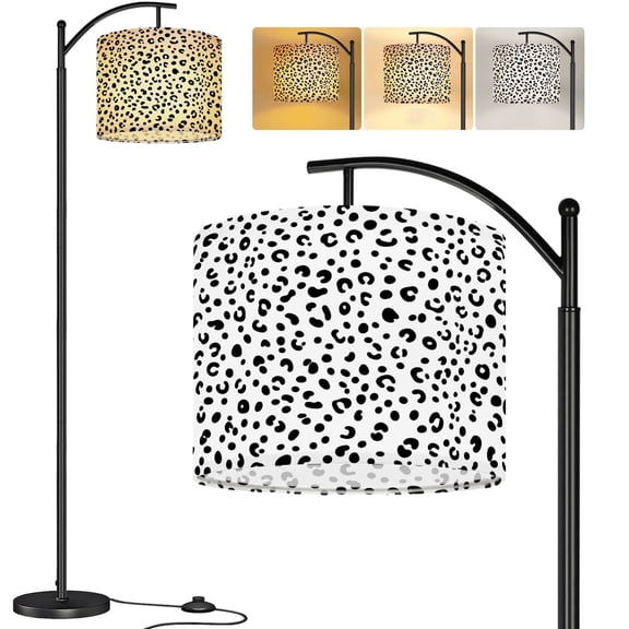 Arc Floor Lamp Seamless dalmatian fur animal print Tall Modern Standing Lamp LED Adjustable Linen Lampshade 3 Color Temperatures