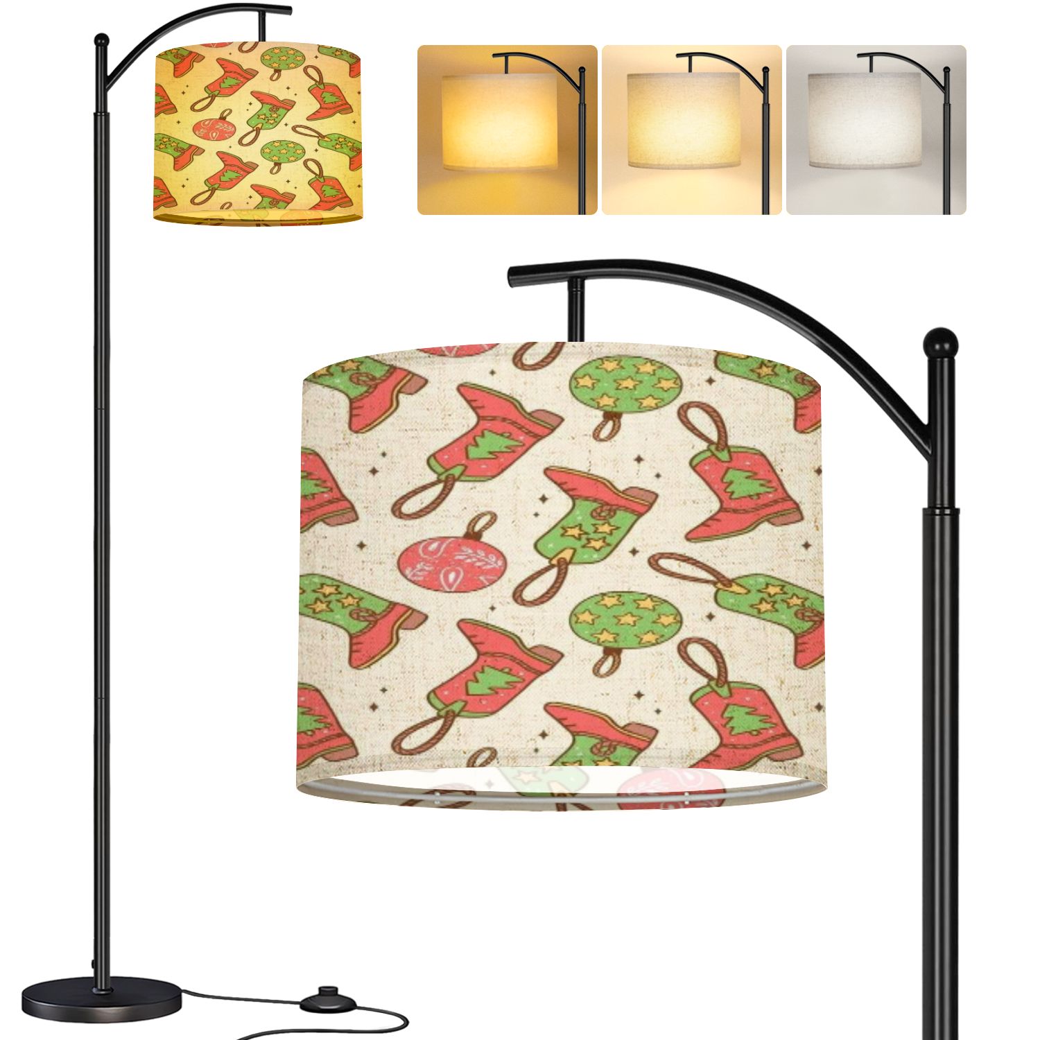 Retro Christmas Holly Linen Drum Lampshade – 11x11x9 Inch, For Floor & Table Lamps, E26/E27 Adapters