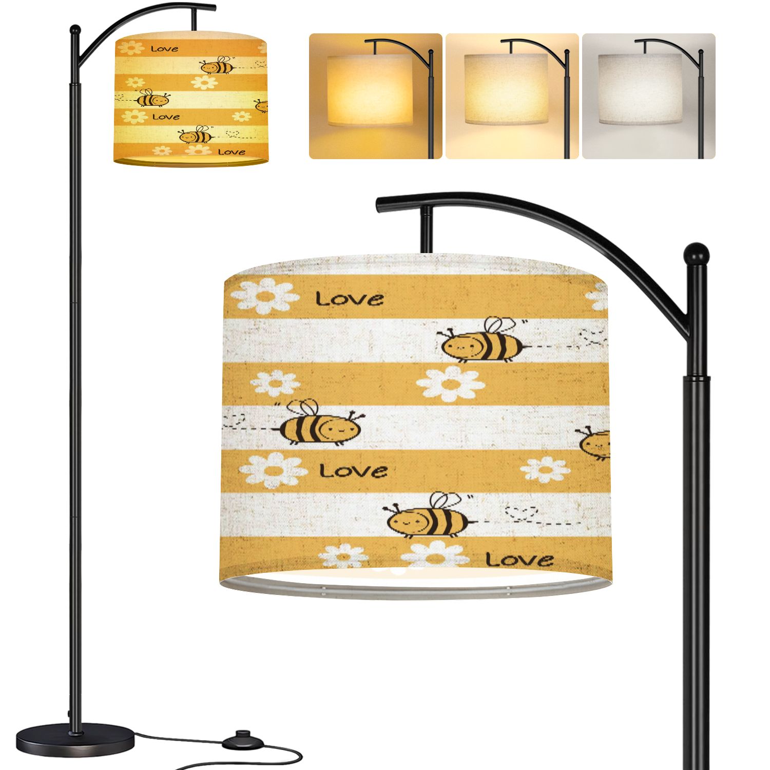 Arc Floor Lamp Seamless pattern daisy flower bee cartoons yellow white ...