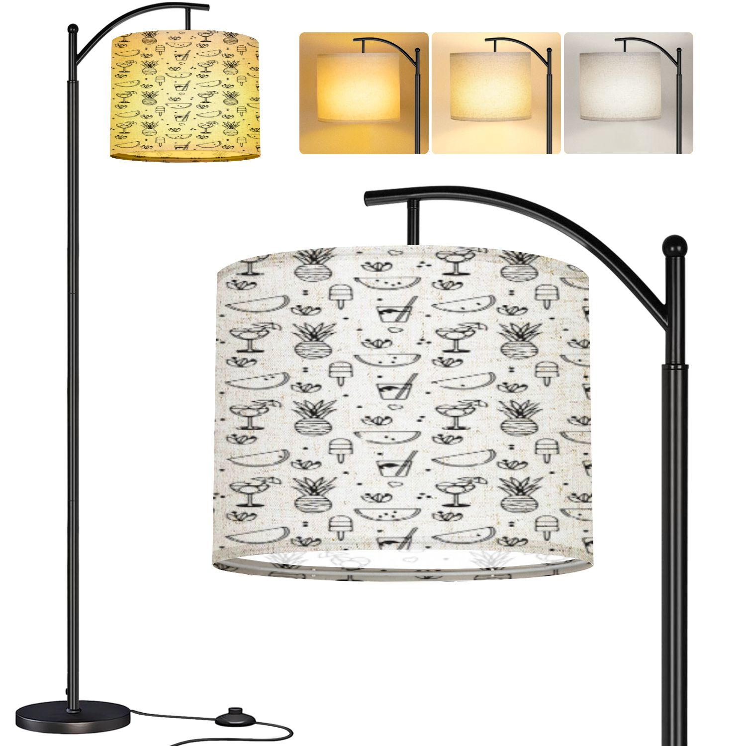 Arc Floor Lamp Seamless pattern fruits juice Texture white Tall Modern ...