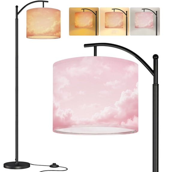 Arc Floor Lamp Sky cloud pink love sweet love color tone for Tall Modern Standing Lamp LED Adjustable Linen Lampshade 3 Color Temperatures